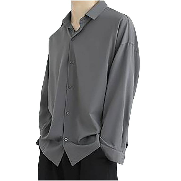NoxwB Men's Solid Drop Shoulder Shirt Long Sleeve Oversized