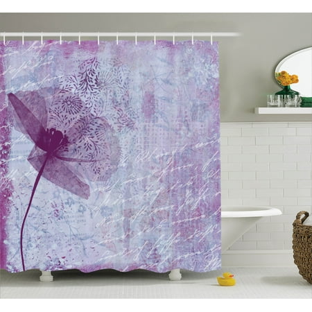 Floral Shower Curtain Set Poppy Flower Artwork With Poetry