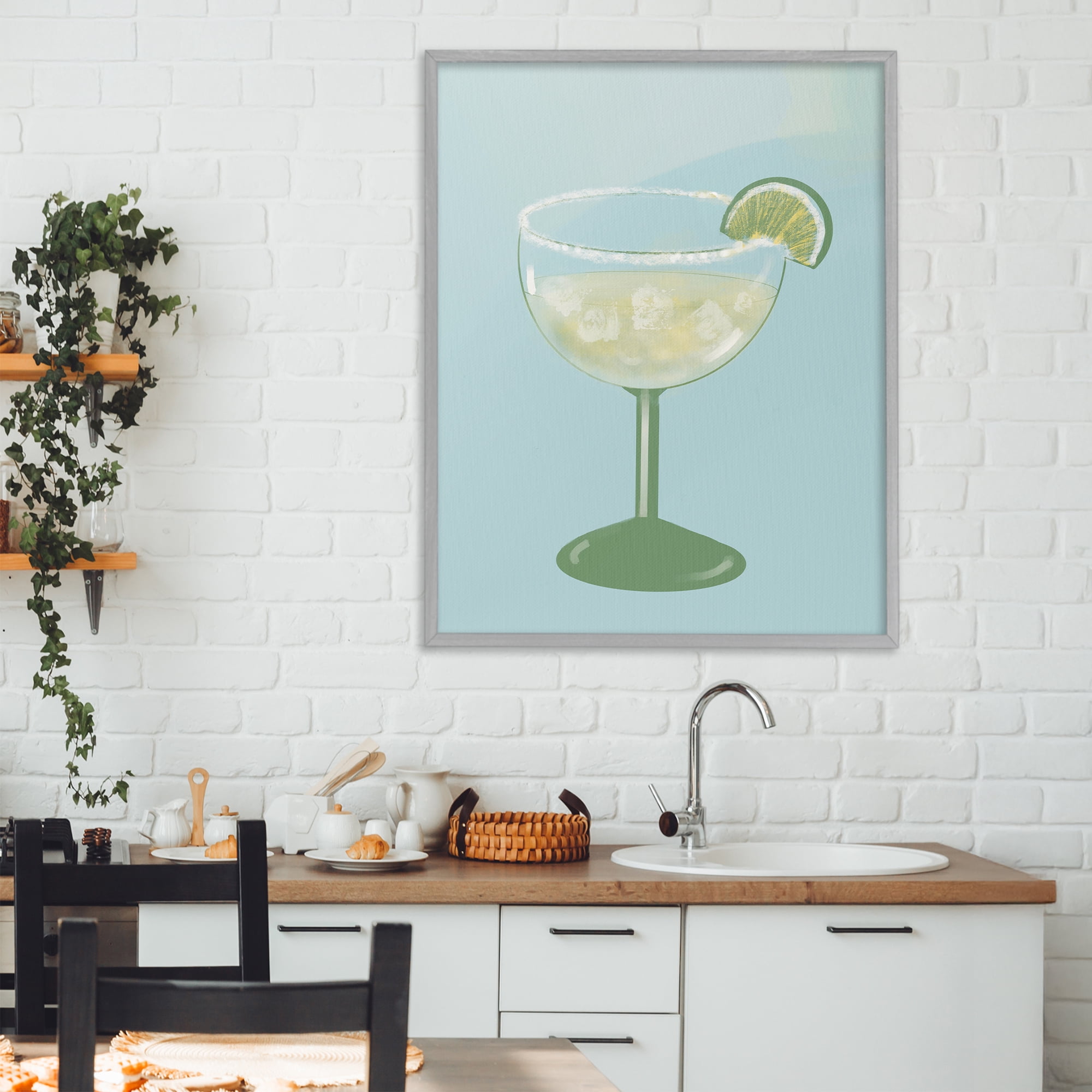 Stupell Industries Margarita Glass over Blue Gray Framed Giclee Art, design by Robin Maria