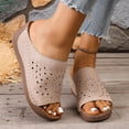 thumbnail image 4 of Women's Hollow Out Wedge Mules Comfortable Platform Sandals Slip On Open Toe Clogs Lightweight Non Slip Beach Slides Beige Size 7, 4 of 9