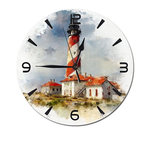 ZXCXRQFa Coastal Lighthouse Summer Wall Clock Non Ticking Silent Kitchen Clock Round Battery Operated Clocks 10 inch for Living Room Bedroom Decor