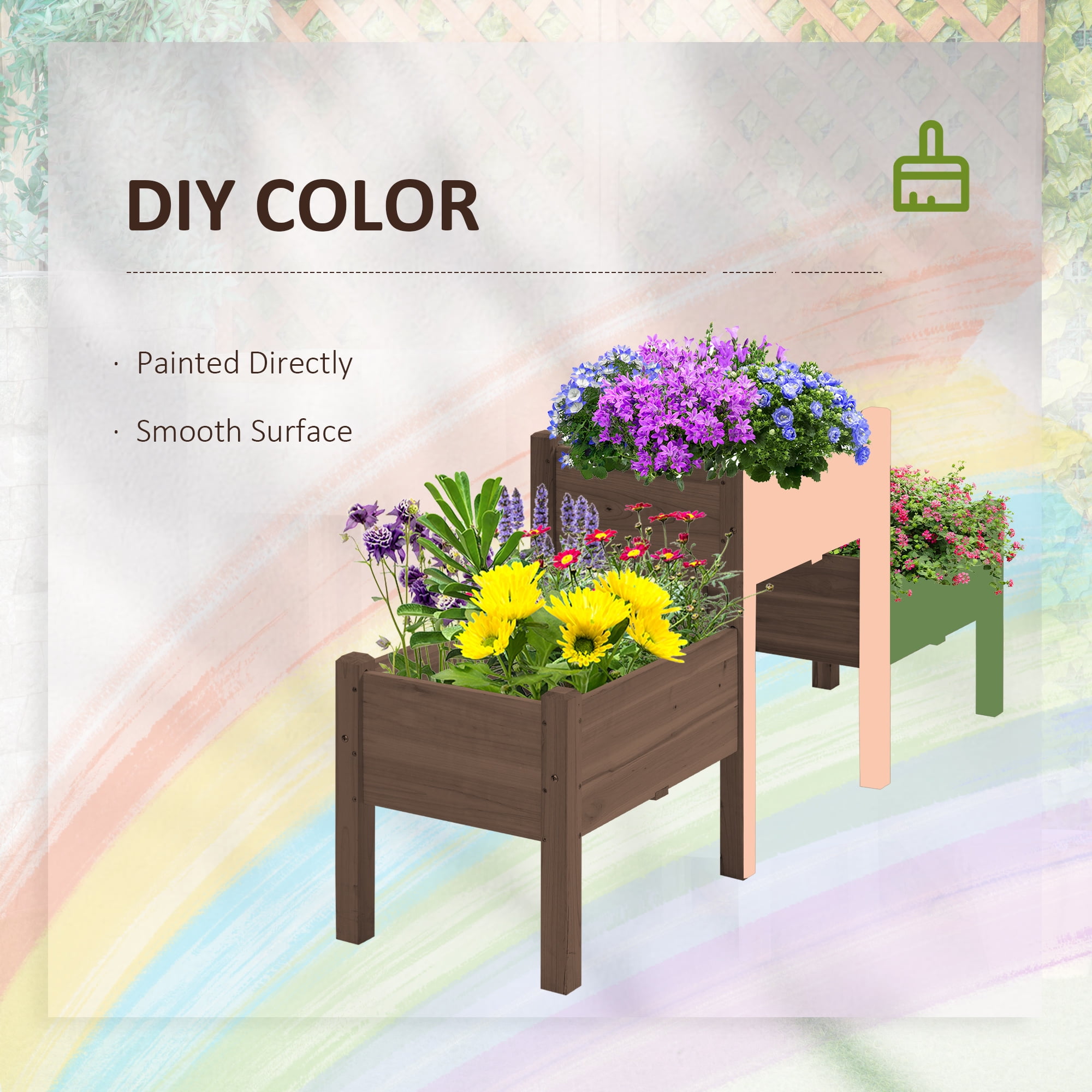 Outsunny 73" x 18" x 32" Raised Garden Bed w/ Three Elevated Planter Box, Freestanding Wooden Plant Stand for Vegetables, Herb, Flowers, Coffee