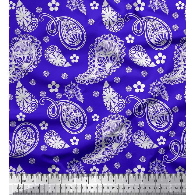 Soimoi Blue Poly Georgette Fabric Floral & Paisley Print Fabric by Yard 42 Inch Wide