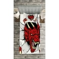 thumbnail image 3 of Ambesonne Dragon Quilted Bedspread Set 2 Pcs, Retro Pop Art Caricature, Twin Size, Ruby Pale Grey Cream, 3 of 3