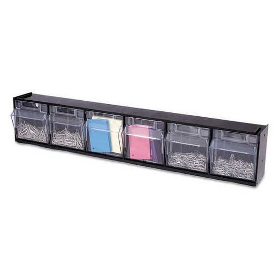 Tilt Bin Interlocking Multi-Bin Storage Organizer, 6 Sections, 23.63" X 3.63" X 4.5", Black/clear | Bundle of 2 Each