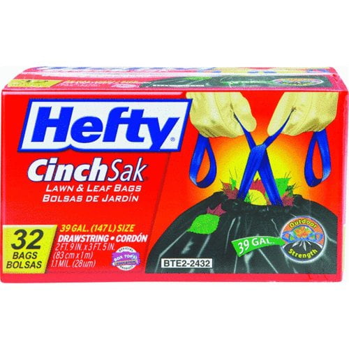 Hefty Extra Strong Lawn & Leaf Drawstring Trash Bags, 39 Gallon, 38 Ct