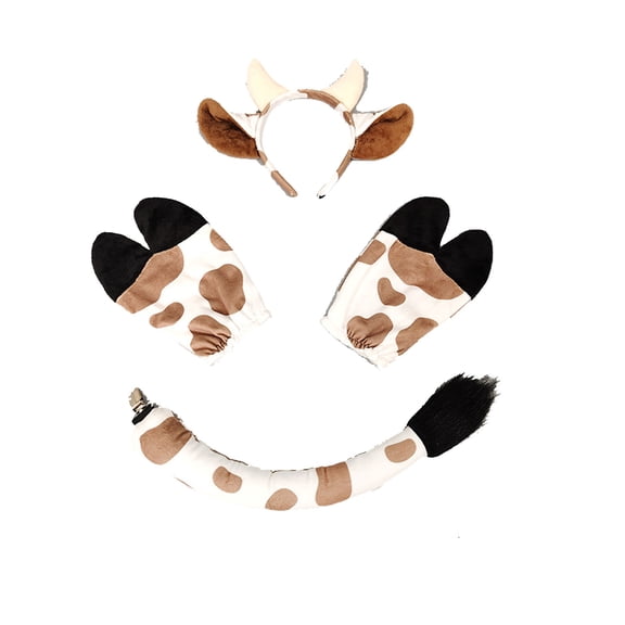 Realistic Cow Ear Headband Tail Paws Set,Fursuit Cow Costume for Halloween Christmas Birthday