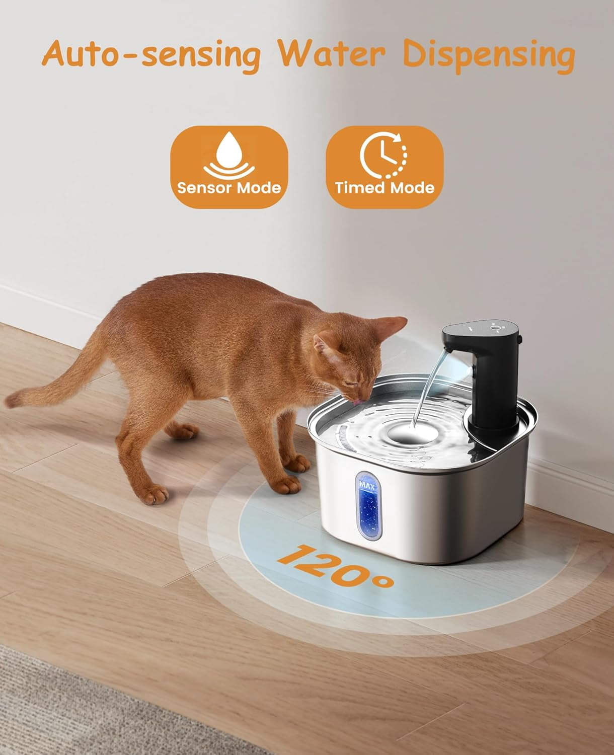 Wireless Cat Water Fountain Stainless Steel 304 + 4 Filters 108oz 3.2L 5000mah Rechargeable Battery Operated Cat Water Fountain Cordless, Automatic Pet Dispenser with Motion Sensor for Cats Dogs