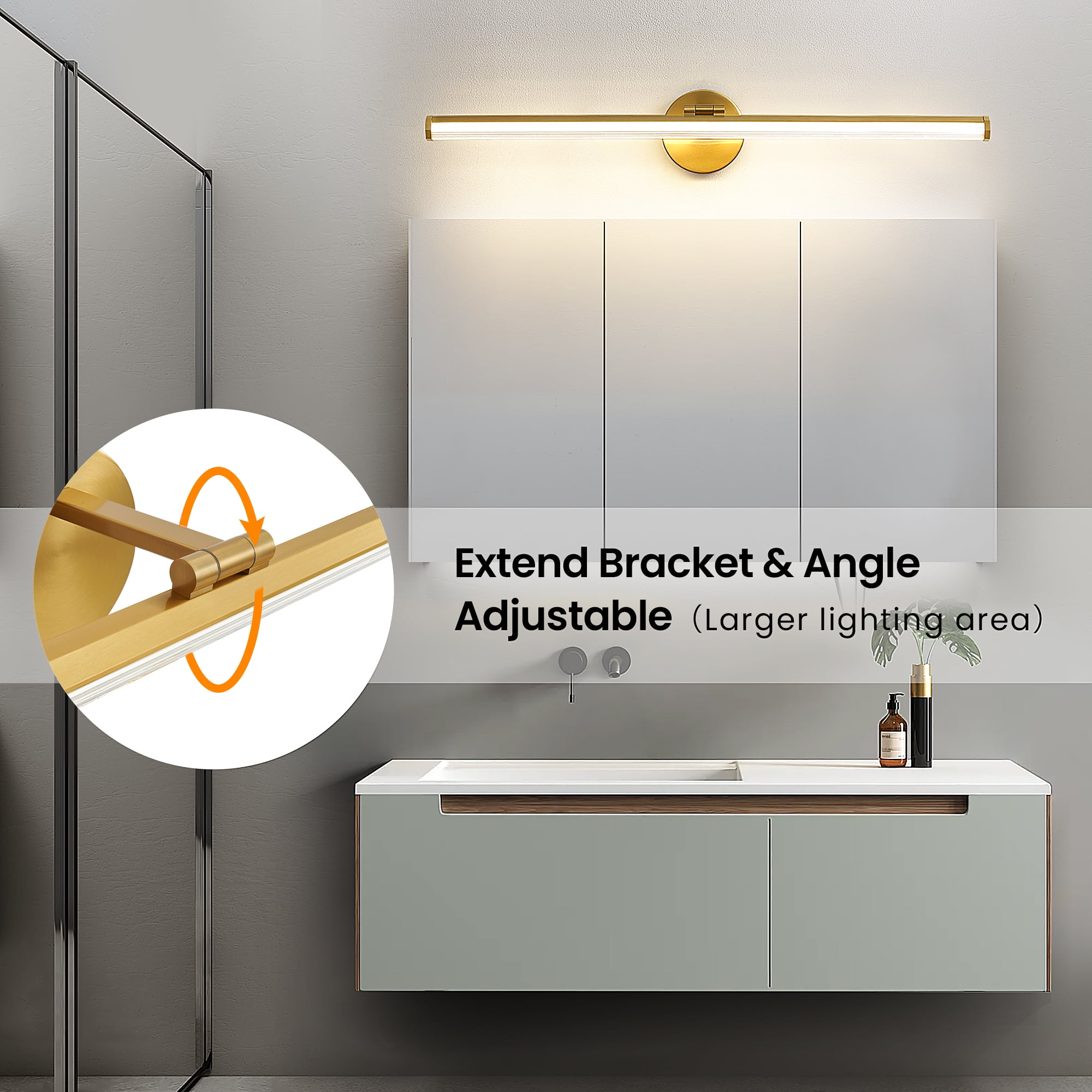 KAISITE Modern LED Bathroom Vanity Light 24W 4000K LED Bathroom Lighting Fixture Angle Adjustable 30 Inch Modern Vanity Light Bar for Bedroom Living Room