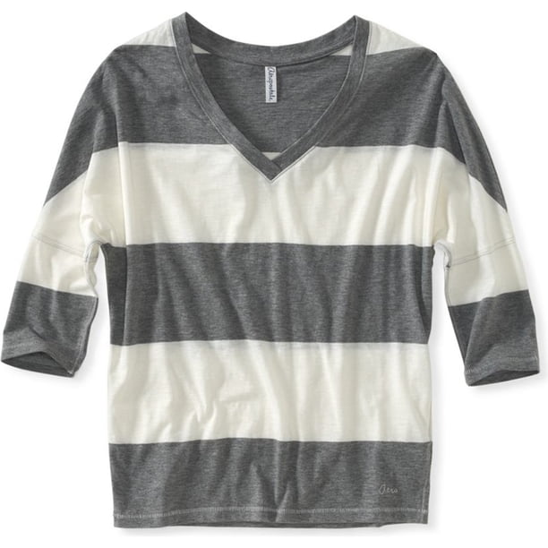 Camiseta gráfica a rayas Aeropostale para mujer gris extragrande