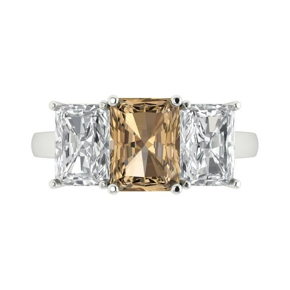 Clara Pucci 14K White Gold 4ct Champagne Three-Stone Ring for Women