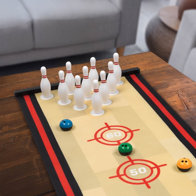 Mini Bowling De Table En Bois - Jeu De Société Avec 10 Quilles Et Boule En Métal, Pour Enfants Et Adultes