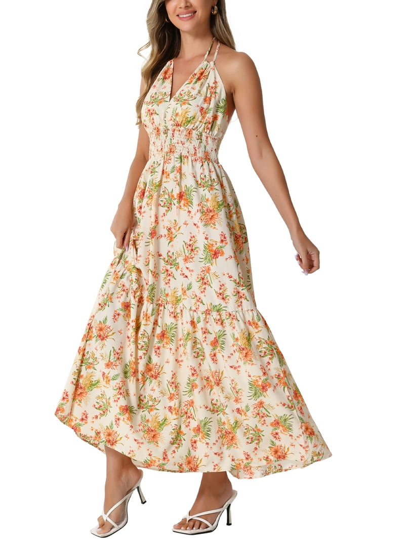 halter neck boho dress Boho Open Back Halter Maxi Dress