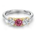 thumbnail image 3 of Gem Stone King 925 Silver and 10K Yellow Gold Pink Tourmaline and Lab Grown Diamond Engagement Ring for Women | 1.52 Cttw | Round 5MM | Gemstone October Birthstone | Size 7, 3 of 6