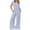 Blue, variant on Women's Short Sleeve Wide Leg Striped Bodysuit Casual Round Neck Bodysuit Button Summer Suit