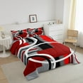 thumbnail image 3 of Erosebridal Red Black Grey Stripe Bedding Twin Comforter Set, Modern Abstract Circle Down Comforter Microfiber 2-Piece, 3 of 8