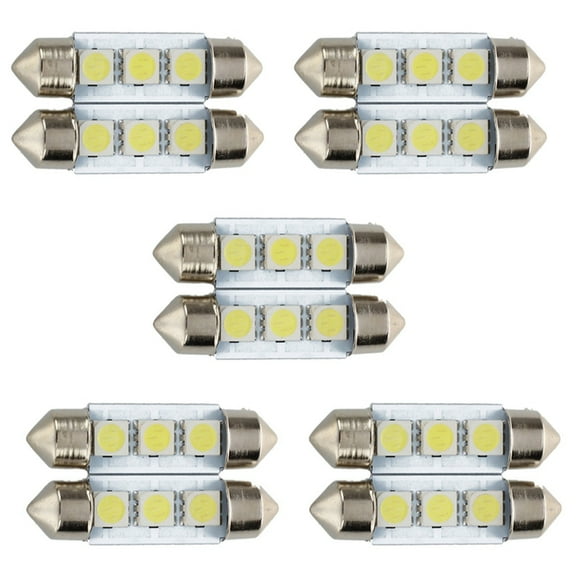 10x C5W 3 LED SMD 5050 36mm Xenon White Bulb Plate Festoons Dome Ceiling Lamp Car Light