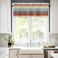 thumbnail image 2 of Boho Orange Curtain Valance for Windows/Kitchen/Living Room/Bedroom, Yellow Geometric Stripes Turquoise Bohemia Rod Pocket Window Treatment Short Drape Topper Small Tier Cafe Curtains Panel 54X18, 2 of 8