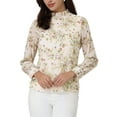 thumbnail image 1 of INSPIRE CHIC Chemisier à Fleurs Plissé Col Montant Blanc P, 1 of 5