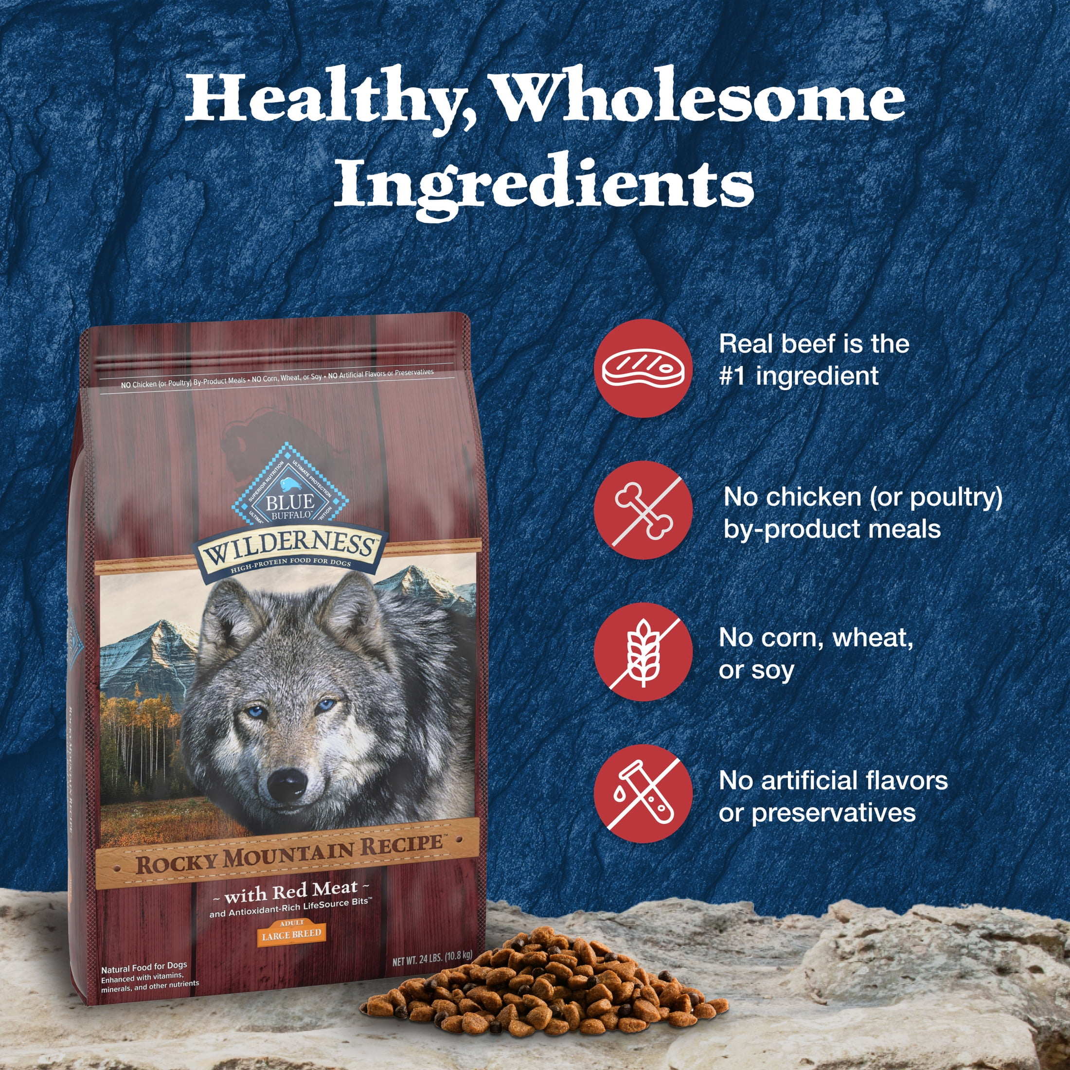 Blue Buffalo Wilderness Rocky Mountain Large Breed Dry Dog Food, Red Meat, 28-lb.