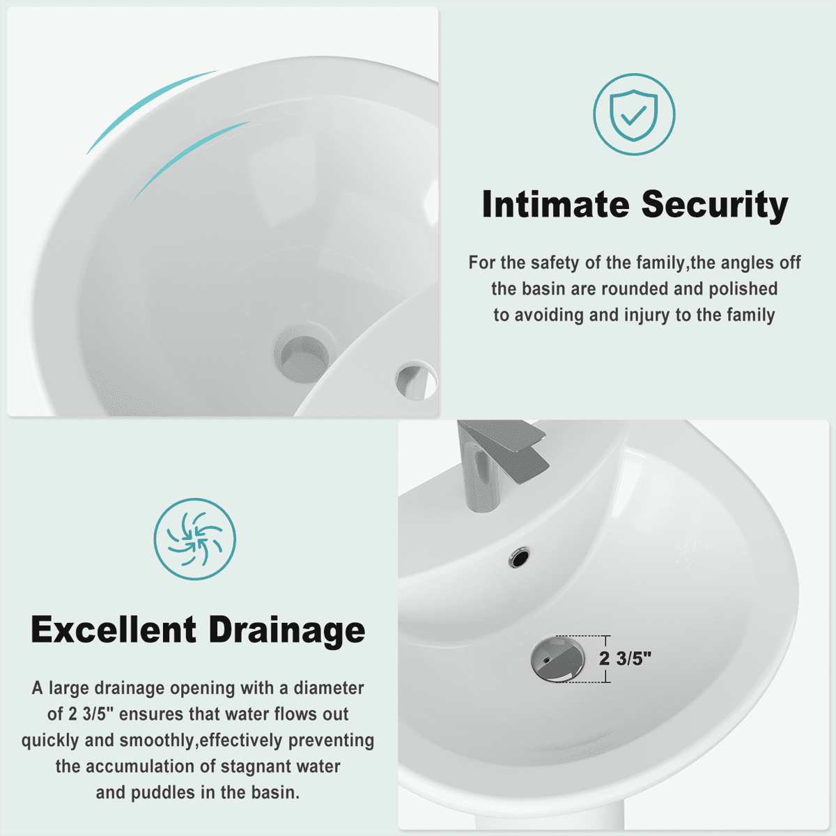 Faitaliicy 20" X 17" Pedestal Bathroom Sink Modern U-Shape Ceramic Pedestal Sink Compact White Pedestal Sink With Overflow And Single Faucet Hole