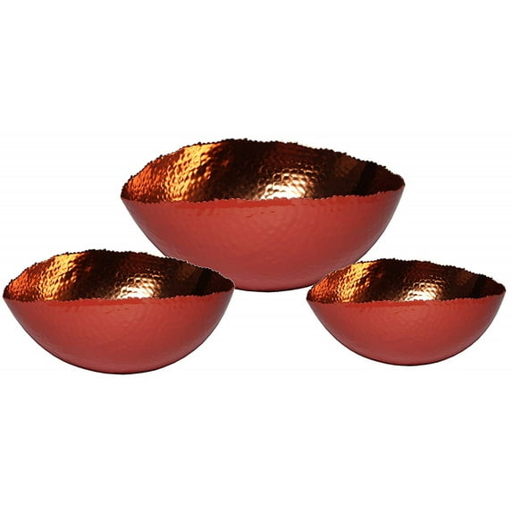 Melange Home Decor Cuivre Collection, Set of 3 Oval Bowls - 6", 9" and 12", Color - Orange