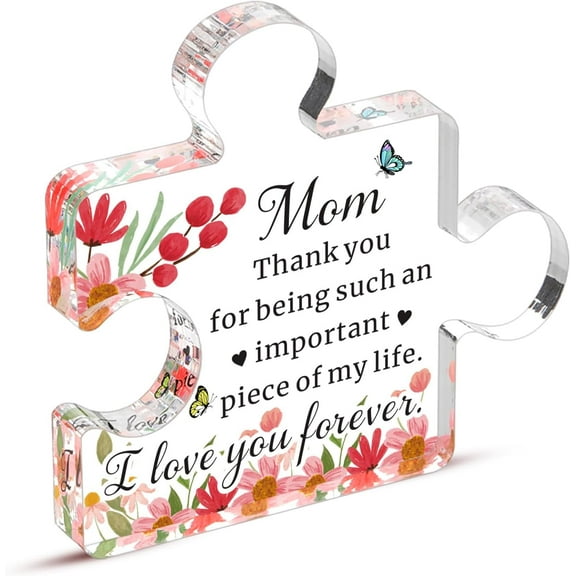 Gifts for Mom Christmas Birthday Gifts for Mom from Daughter Son Gifts Ideas Mothers Day Decor Engraved Acrylic Block Puzzle Piece Christmas Valentines Thanksgiving Gifts for New Mom Mummy Stepmom