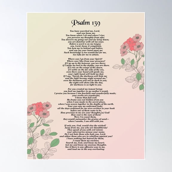 Psalm 139, Bible Verse Poster Wall Art, UNFRAMED PAPER POSTER, Home Decor, Vintage Gift, Living Room Dercor