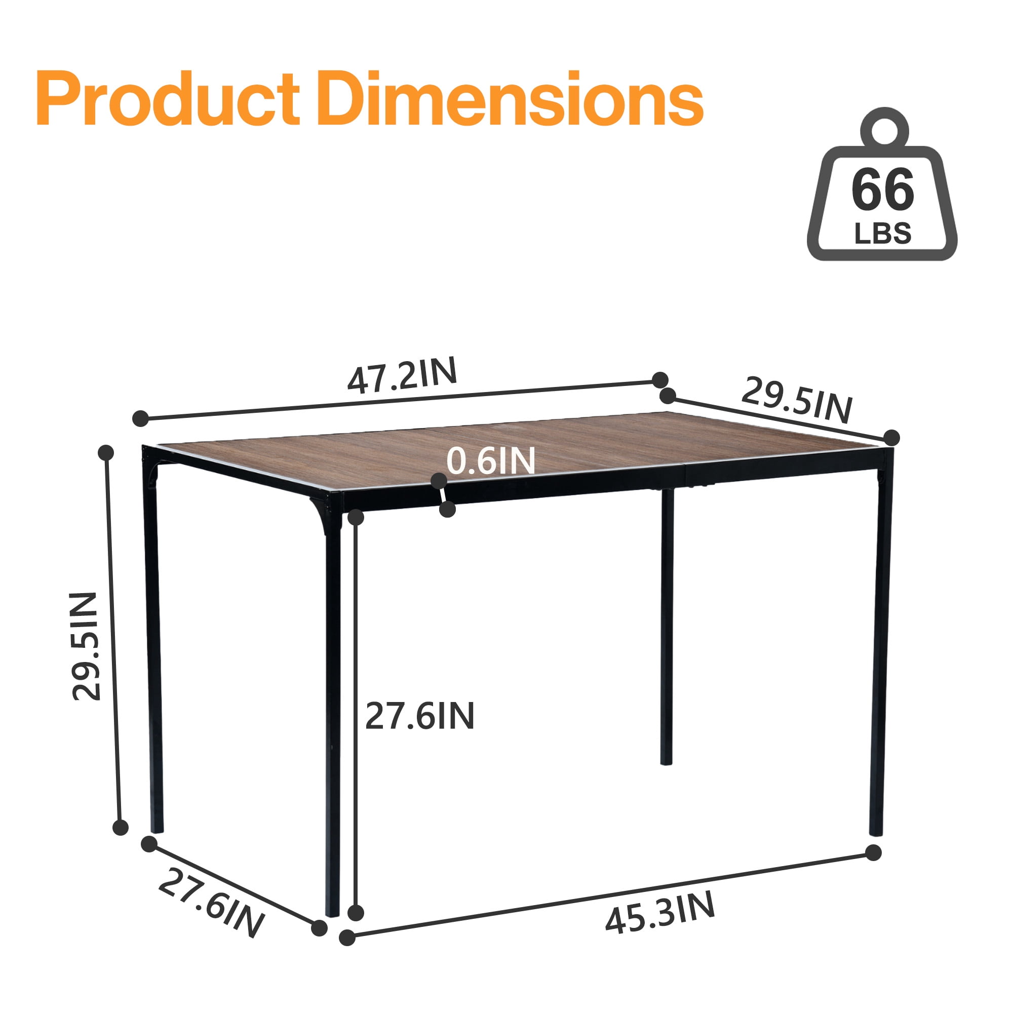 Homy Casa 47" Rectangular Dining Table, Modern Industrial Wood Look Kitchen Table for 4, Espresso Brown
