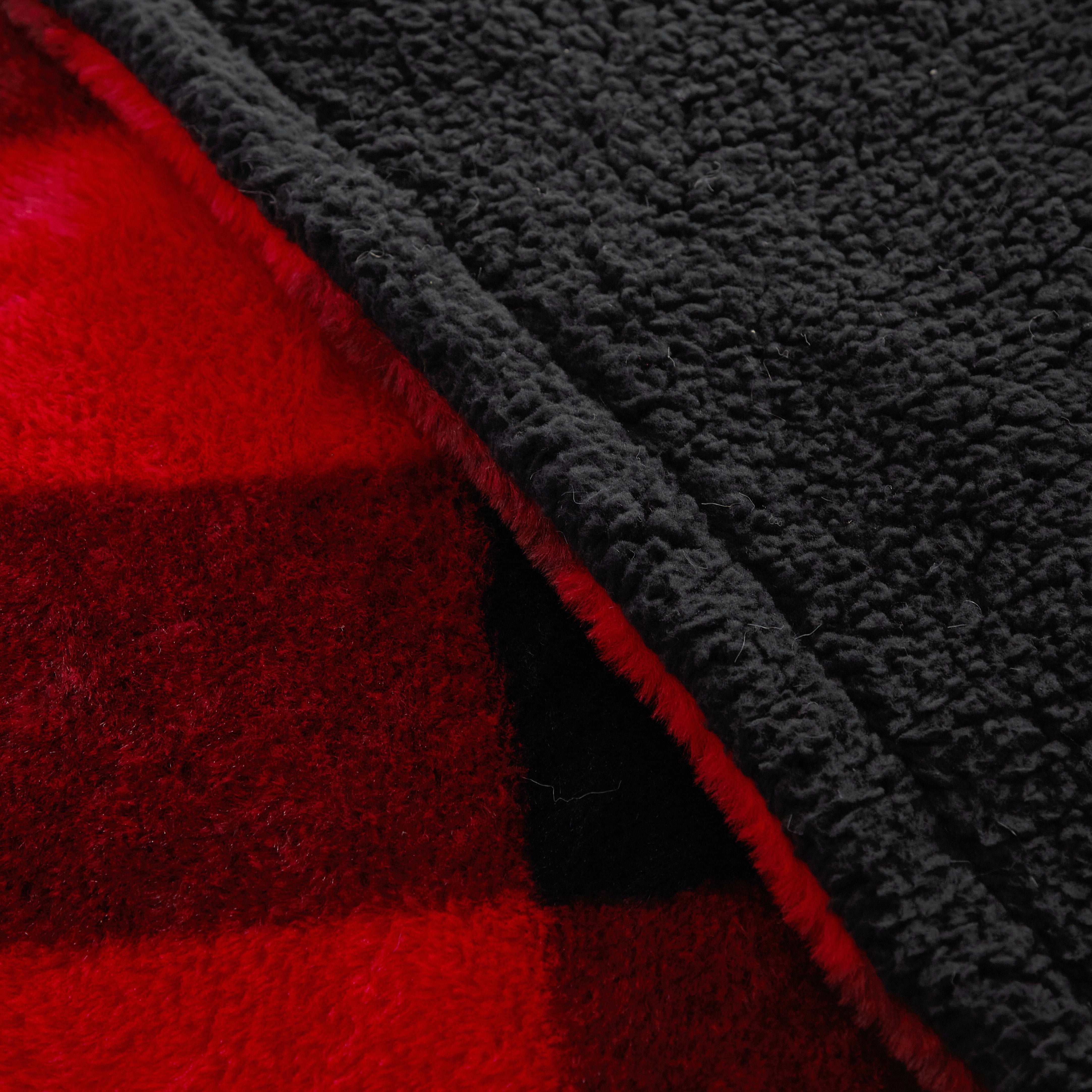 Dearfoams Reverse Sherpa Throw Blanket, Red Buffalo Check, Standard Throw