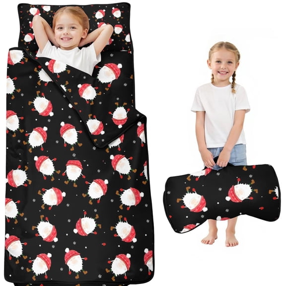 Black Christmas Santa Pattern Toddler Nap Mats for Kids Preschool,50"x20" Sleeping Mat Bag or Kids,Toddler Sleeping Bag,Toddler Nap Mat or Daycare