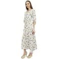 thumbnail image 3 of Bimba Printed Caftan Long White Maxi Boho Kaftan Cover Up Drawstring Waist-10, 3 of 5
