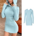 thumbnail image 2 of Women Long Sleeve Ribbed Knit Solid Color Hoodie Bodycon Sweater Dress Jumper, 2 of 20