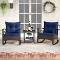 thumbnail image 1 of Costway 3 PCS Rattan Rocking Chair Set with Acacia Wood Tabletop Armrests for Porch, Balcony Mix Brown + Navy, 1 of 10