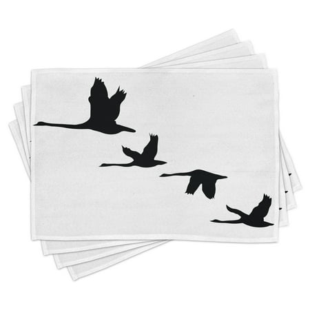 

Freedom Placemats Set of 4 Silhouette of Group of Flying Birds Gulls in the Sky Season Migration Themed Image Washable Fabric Place Mats for Dining Room Kitchen Table Decor Black White by Ambesonne