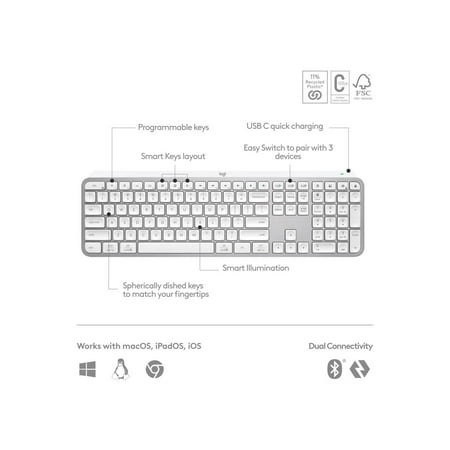 Logitech - MX Keys S Advanced Full-size Wireless Scissor Keyboard for PC and Mac with Backlit keys - Pale Gray