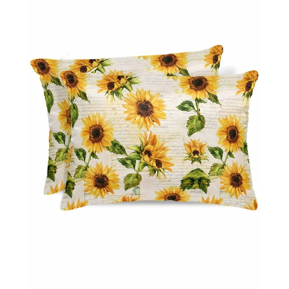 Hokiten Pillow Cases Standard Size Set of 2, Lumbar Pillow Covers, Retro Sunflower Satin Pillowcases with Zipper for Hair/Skin, Pillow Protector Cover, Watercolor Letter Flowers 20x26 Inches