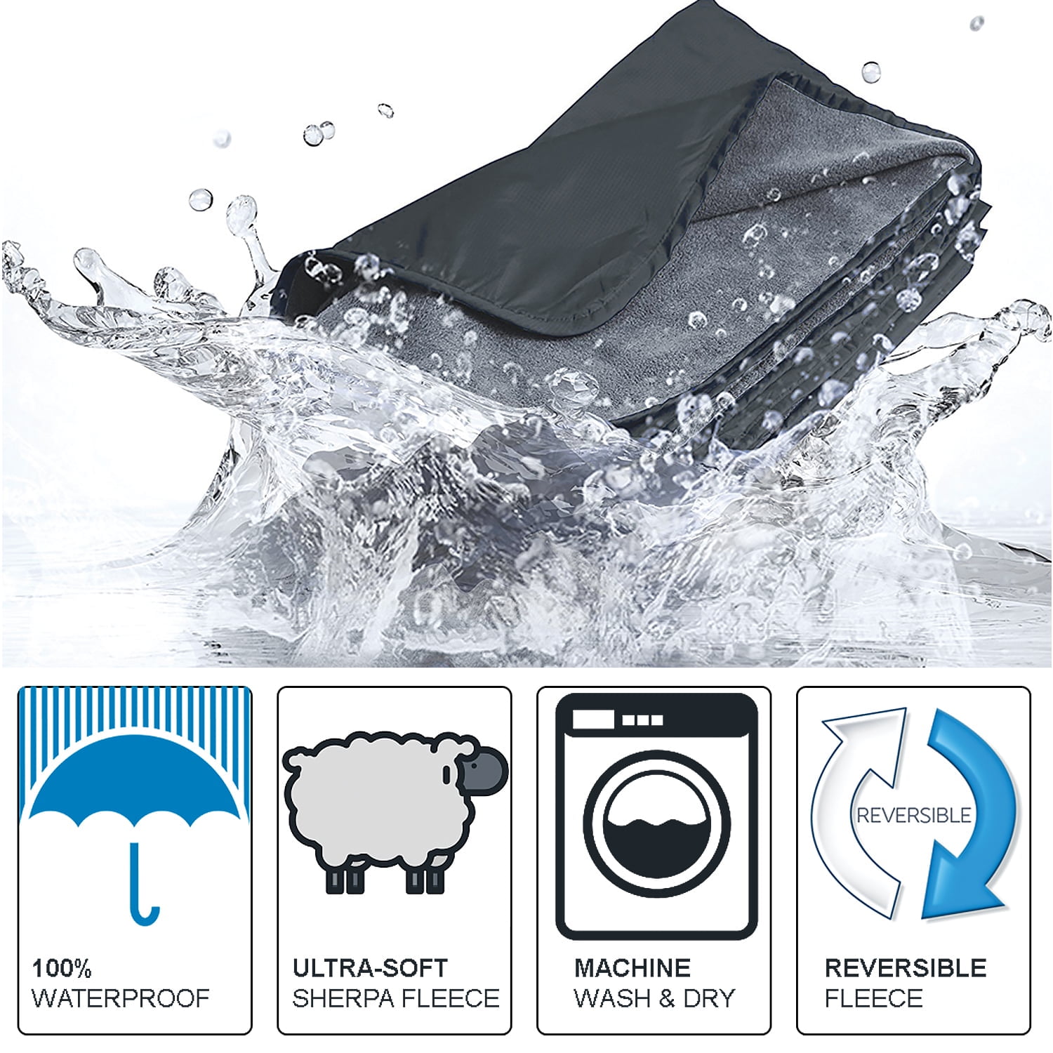 FlyingStar Waterproof Outdoor Blanket with Sherpa Lining, Windproof Triple Layers Warm Comfy Foldable for Camping Stadium,Sports,Picnic,Grass,Concerts,Pet  51''X 59'',Black/Grey