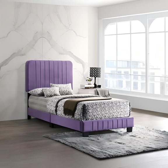 Noble House Contemporary Twin Upholstered Bed with Channel Tufted Velvet, Purple