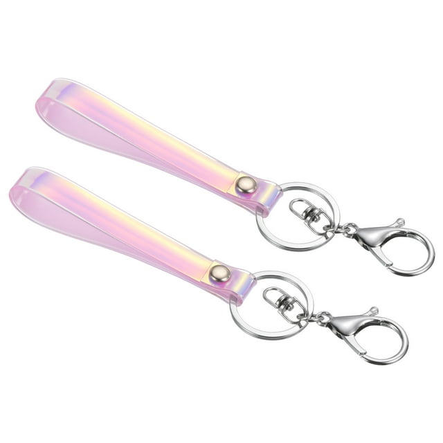 Unique Bargains Wrist Lanyard for Keys Wristlet Strap Keychain Silver Keyring, Pink 2 Pack