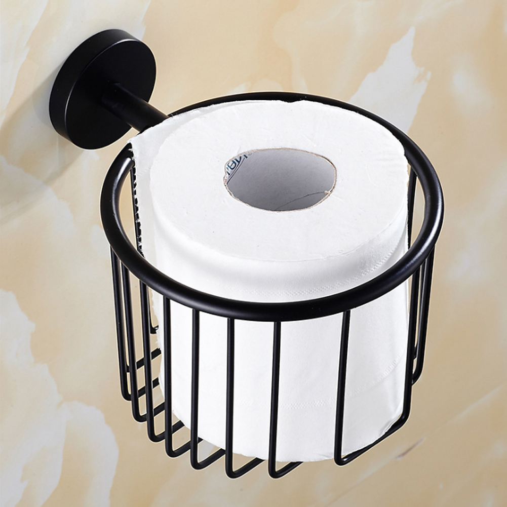 Wall Mounted Toilet Paper Holder Basket Roll Tissue Holder Home Hotel Bathroom AccessoriesBlack 14x10cm