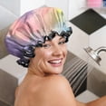 thumbnail image 5 of Shower Caps,Pastel Rainbow Clouds Waterproof Shower Cap for Women 4 Pieces,Double Reusable Hair Cover for Shower PEVA Elastic Stretch Hem, 5 of 7