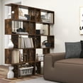 thumbnail image 3 of Topbuy 2pcs 5-Tier Geometric Bookshelf Wooden Decorative Display Shelf w/Large Capacity Freestanding S-shaped Bookcase Rustic Brown, 3 of 6