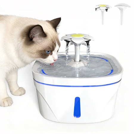 2.5L Cat Water Fountain Plastic Pet Water Drinking Fountain with Light Automatic Dog Water Bowl Dispenser with Replacement Filters for Cats Dogs Multiple Pets