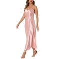 thumbnail image 4 of CURVOSPORT Women's Satin Cami Dress Spaghetti Straps V Neck Elegant Maxi Slip Dresses S Pink, 4 of 6