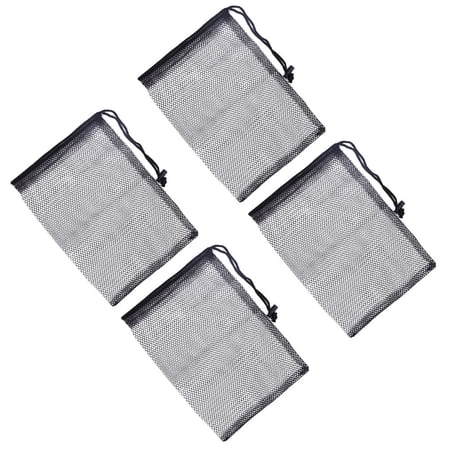 CIMAXIC 4Pcs Tee Bag Pouch Golf Black Nylon Mesh with Drawstring for 11.8x7.9x0.2in