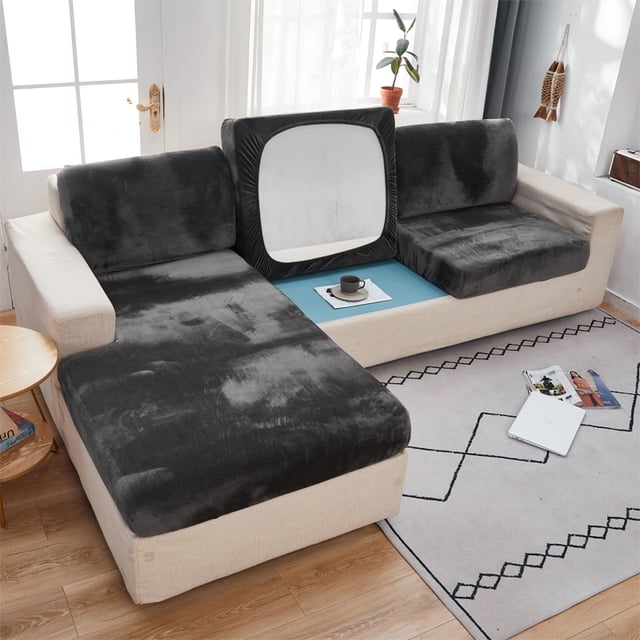 Funda de cojín de sofá de terciopelo para sala de estar, funda elástica antideslizante para sofá, funda suave de Color sólido, Protector de muebles para decoración del hogar
