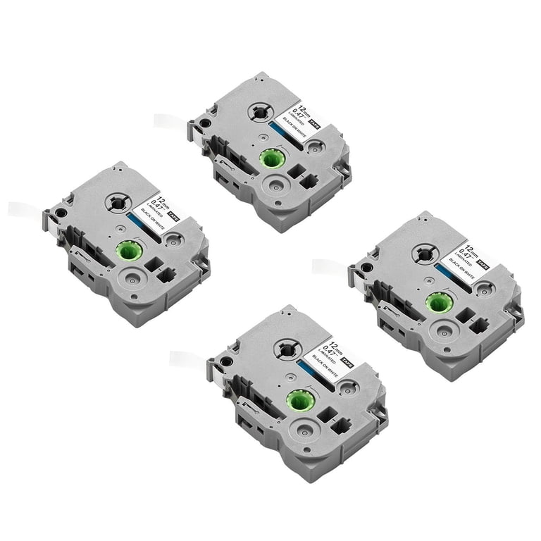 4-Pack 12mm Black on White Label Maker Tape Refill Cartridges