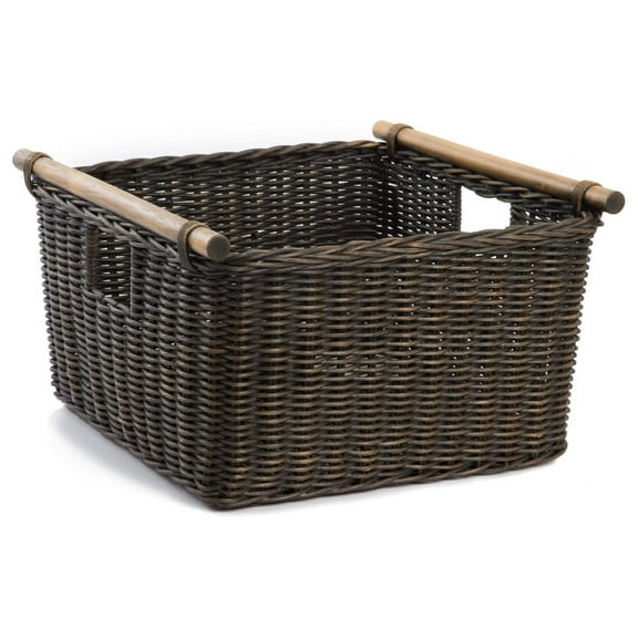 Deep Pole Handle Wicker Storage Basket, Medium, 13.5 in L x 14 in W x 9 in H, Antique Walnut Brown