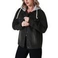 thumbnail image 4 of INSPIRE CHIC Women's Denim with Hood Distressed Long Sleeve Button Down Detachable Hoodie Jacket 2XL Black, 4 of 6